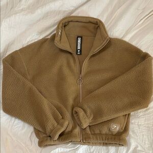 Gymshark Tan Teddy Jacket with High Collar and Cropped Fit